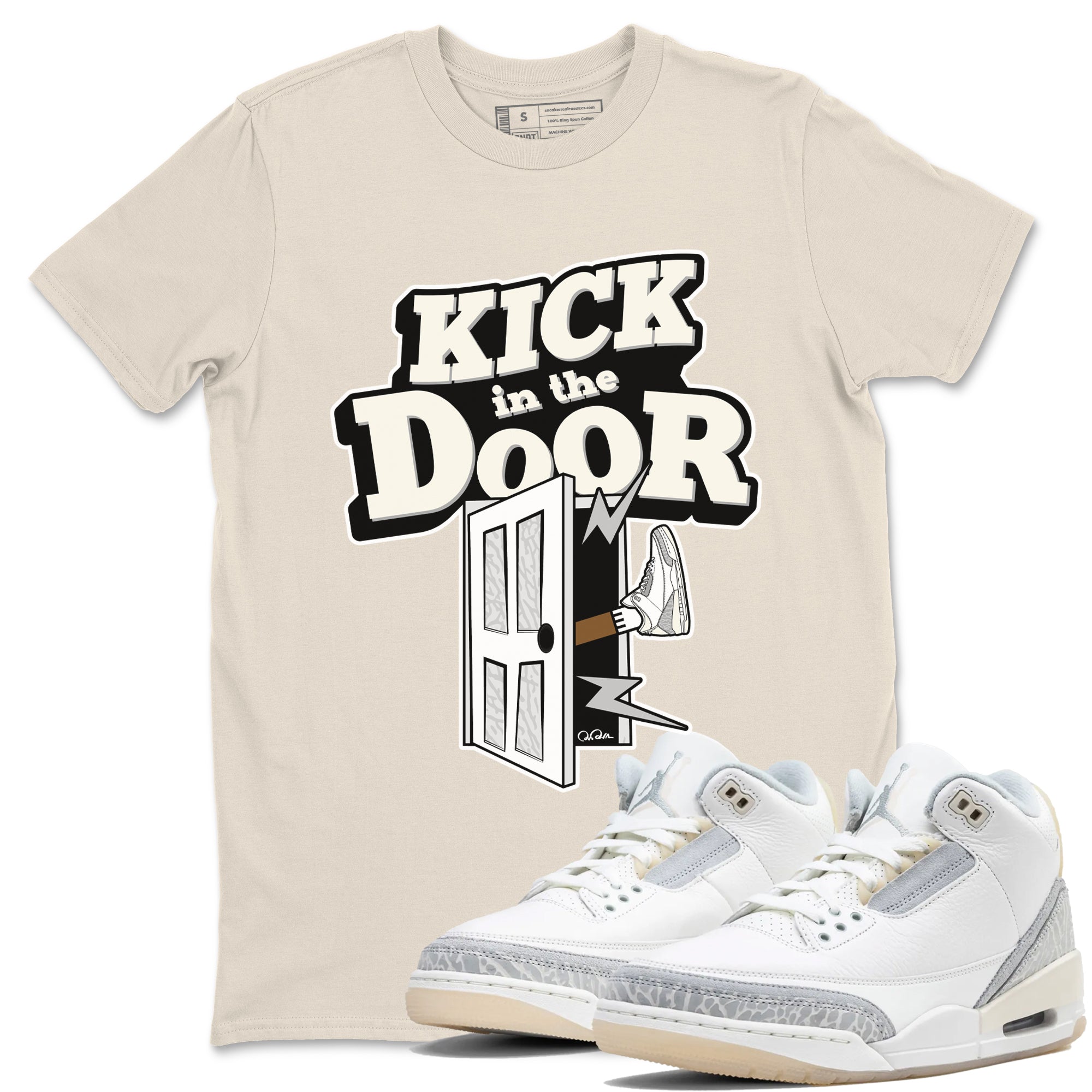 3s Ivory shirt to match jordans Kick In The Door sneaker tees Air Jordan 3 Ivory SNRT Sneaker Release Tees unisex cotton Natural 1 crew neck shirt
