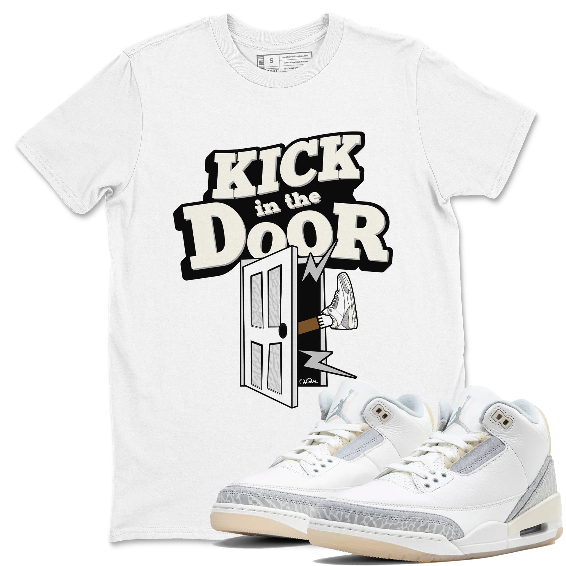 3s Ivory shirt to match jordans Kick In The Door sneaker tees Air Jordan 3 Ivory SNRT Sneaker Release Tees unisex cotton White 1 crew neck shirt