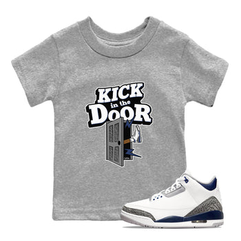 3s Midnight Navy shirt to match jordans Kick In The Door sneaker tees AJ3 Midnight Navy SNRT sneaker release tees baby toddler Heather Grey 1 cotton Shirt