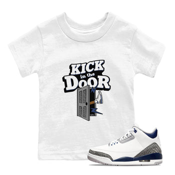 3s Midnight Navy shirt to match jordans Kick In The Door sneaker tees AJ3 Midnight Navy SNRT sneaker release tees baby toddler White 1 cotton Shirt