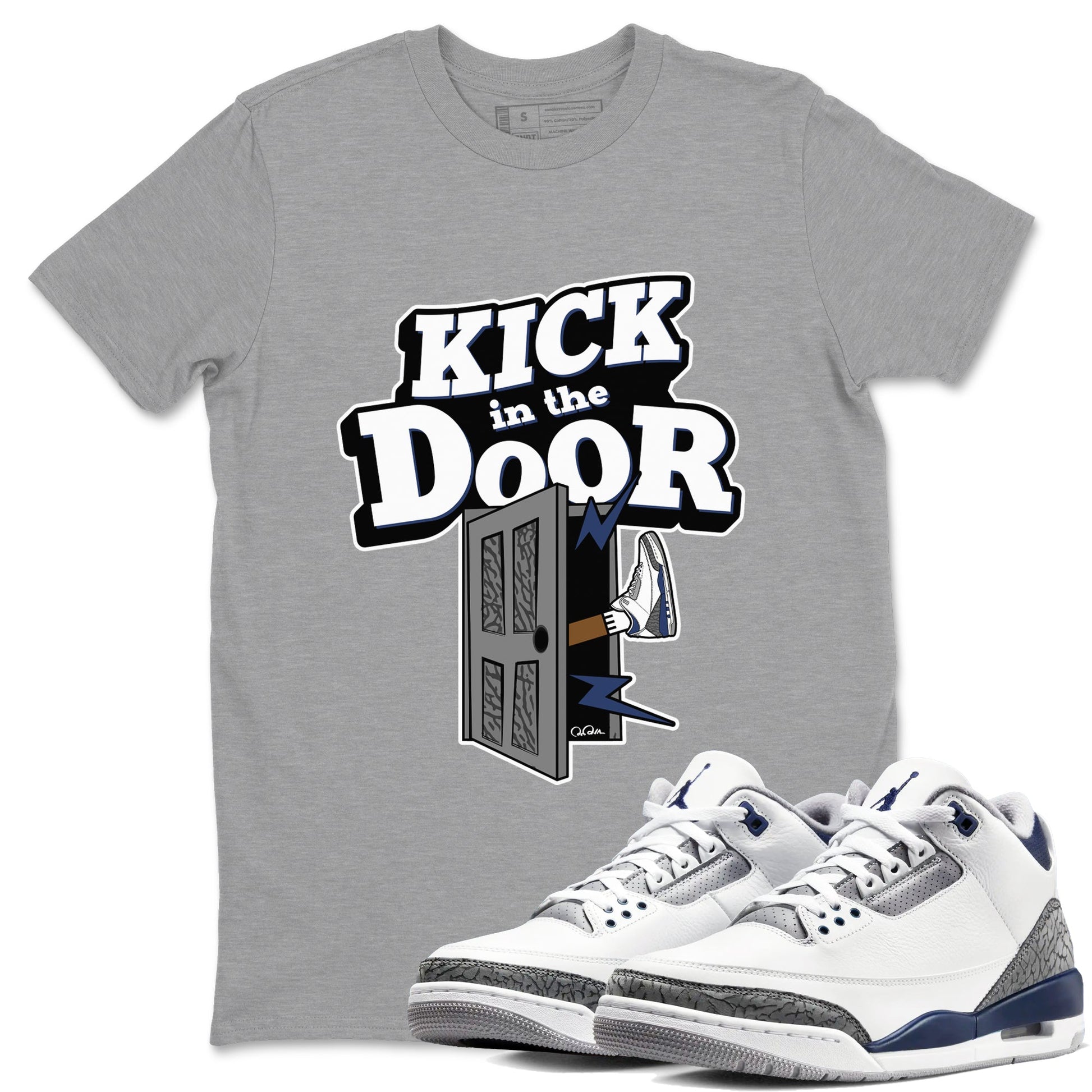 3s Midnight Navy shirt to match jordans Kick In The Door sneaker tees AJ3 Midnight Navy SNRT Sneaker Release Tees unisex cotton Heather Grey 1 crew neck shirt