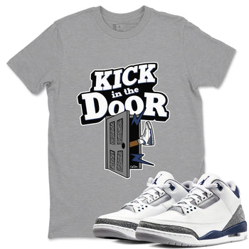 3s Midnight Navy shirt to match jordans Kick In The Door sneaker tees AJ3 Midnight Navy SNRT Sneaker Release Tees unisex cotton Heather Grey 1 crew neck shirt