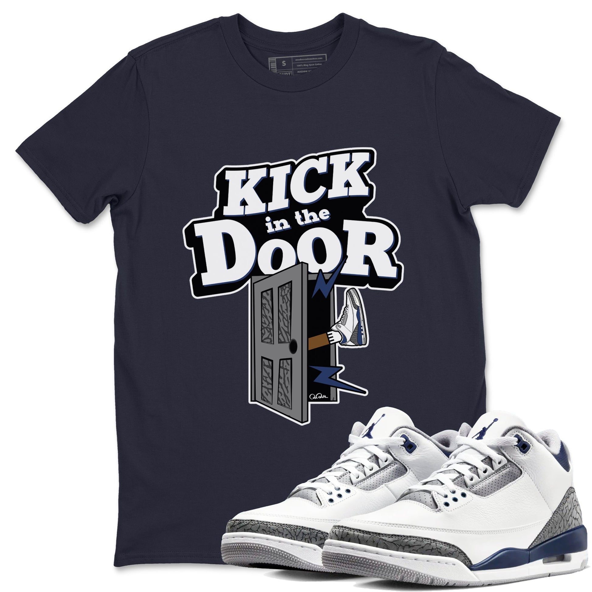 3s Midnight Navy shirt to match jordans Kick In The Door sneaker tees AJ3 Midnight Navy SNRT Sneaker Release Tees unisex cotton Navy 1 crew neck shirt