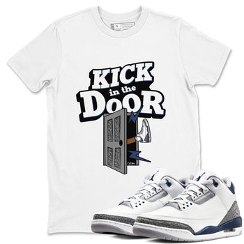 3s Midnight Navy shirt to match jordans Kick In The Door sneaker tees AJ3 Midnight Navy SNRT Sneaker Release Tees unisex cotton White 1 crew neck shirt