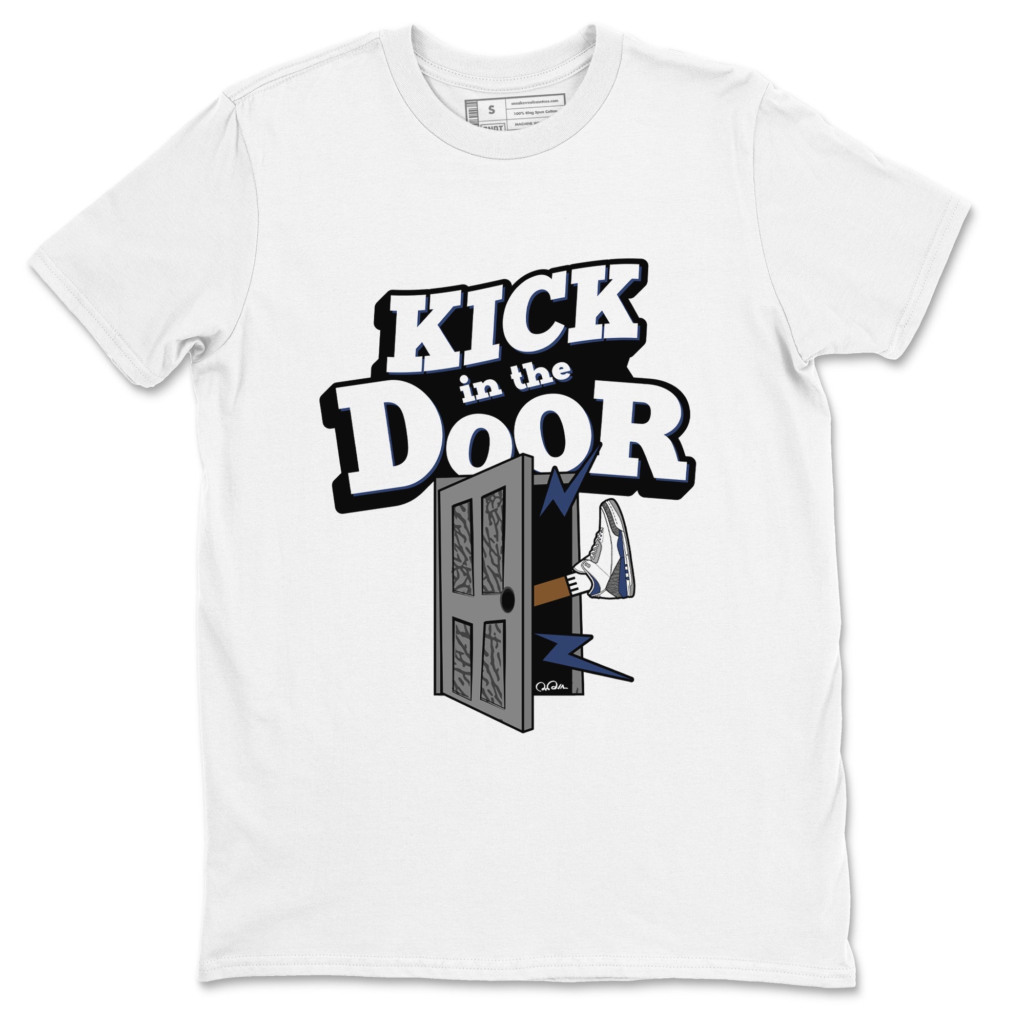 3s Midnight Navy shirt to match jordans Kick In The Door sneaker tees AJ3 Midnight Navy SNRT Sneaker Release Tees unisex cotton White 2 crew neck shirt