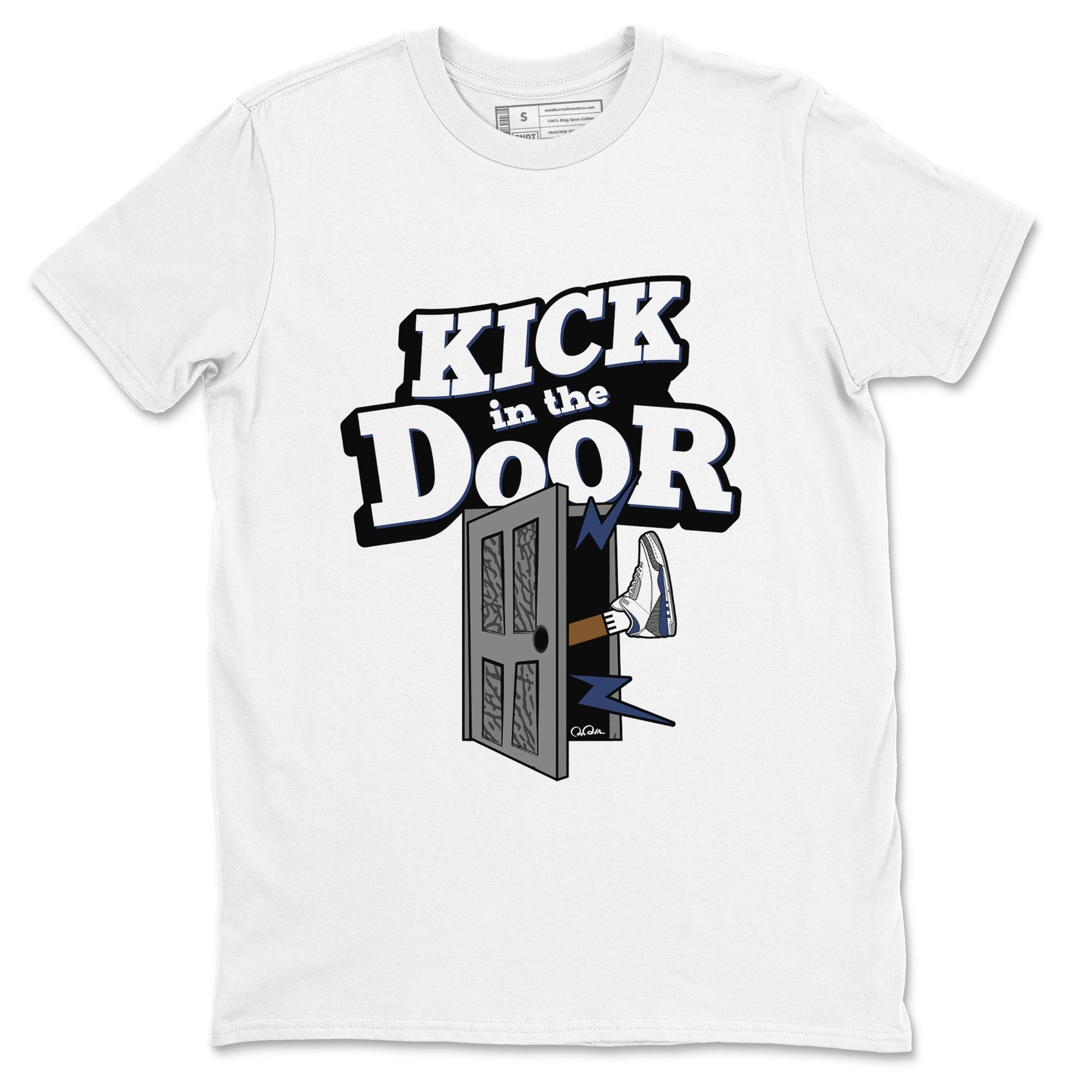 3s Midnight Navy shirt to match jordans Kick In The Door sneaker tees AJ3 Midnight Navy SNRT Sneaker Release Tees unisex cotton White 2 crew neck shirt