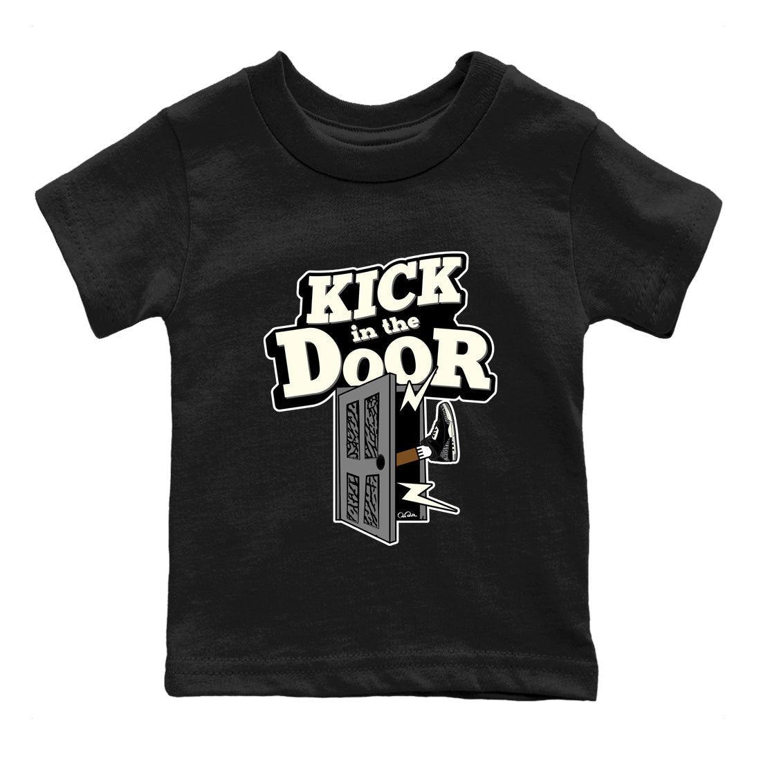 Air Jordan 3 Off Noir shirt to match jordans Kick In The Door sneaker tees AJ3 Off Noir SNRT Sneaker Release Tees Baby Toddler Black 2 T-Shirt