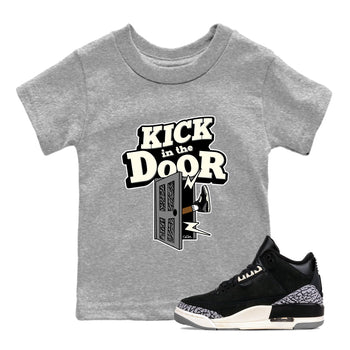 Air Jordan 3 Off Noir shirt to match jordans Kick In The Door sneaker tees AJ3 Off Noir SNRT Sneaker Release Tees Baby Toddler Heather Grey 1 T-Shirt
