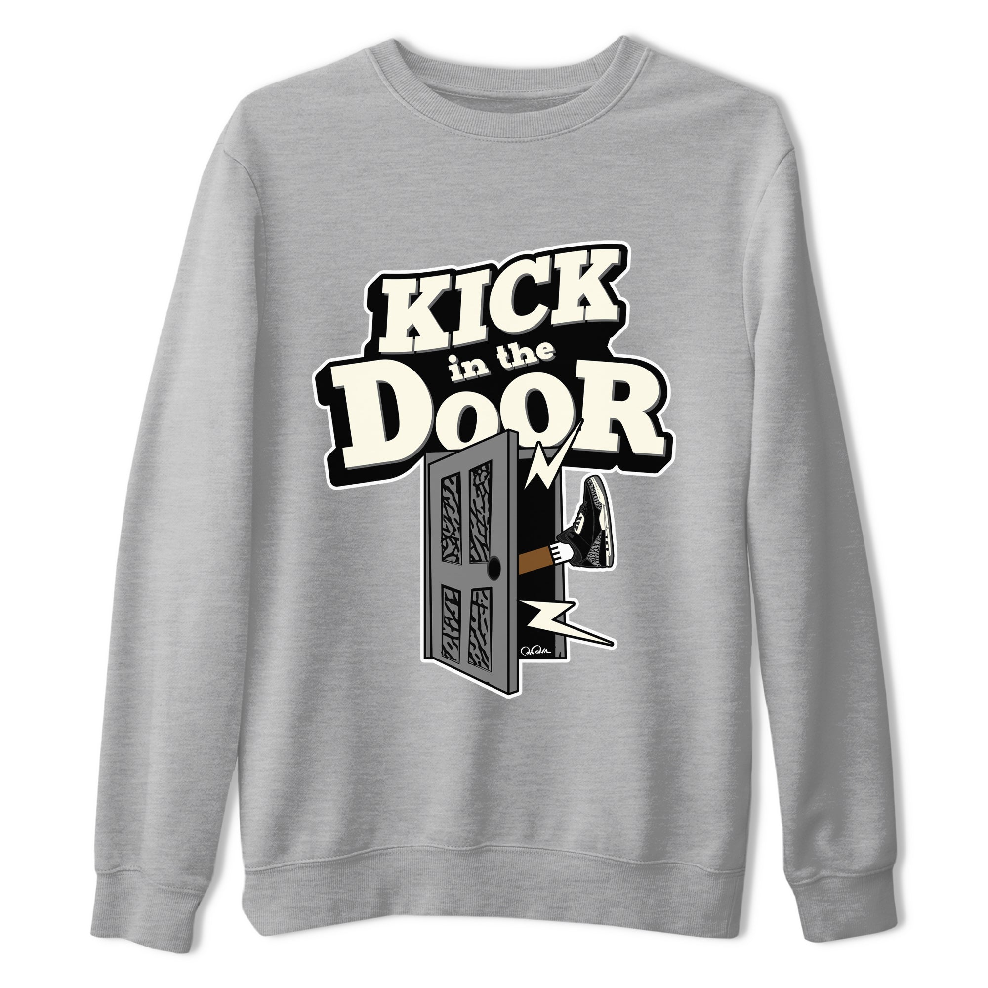 Air Jordan 3 Off Noir shirt to match jordans Kick In The Door sneaker tees AJ3 Off Noir SNRT Sneaker Release Tees Unisex Heather Grey 2 T-Shirt