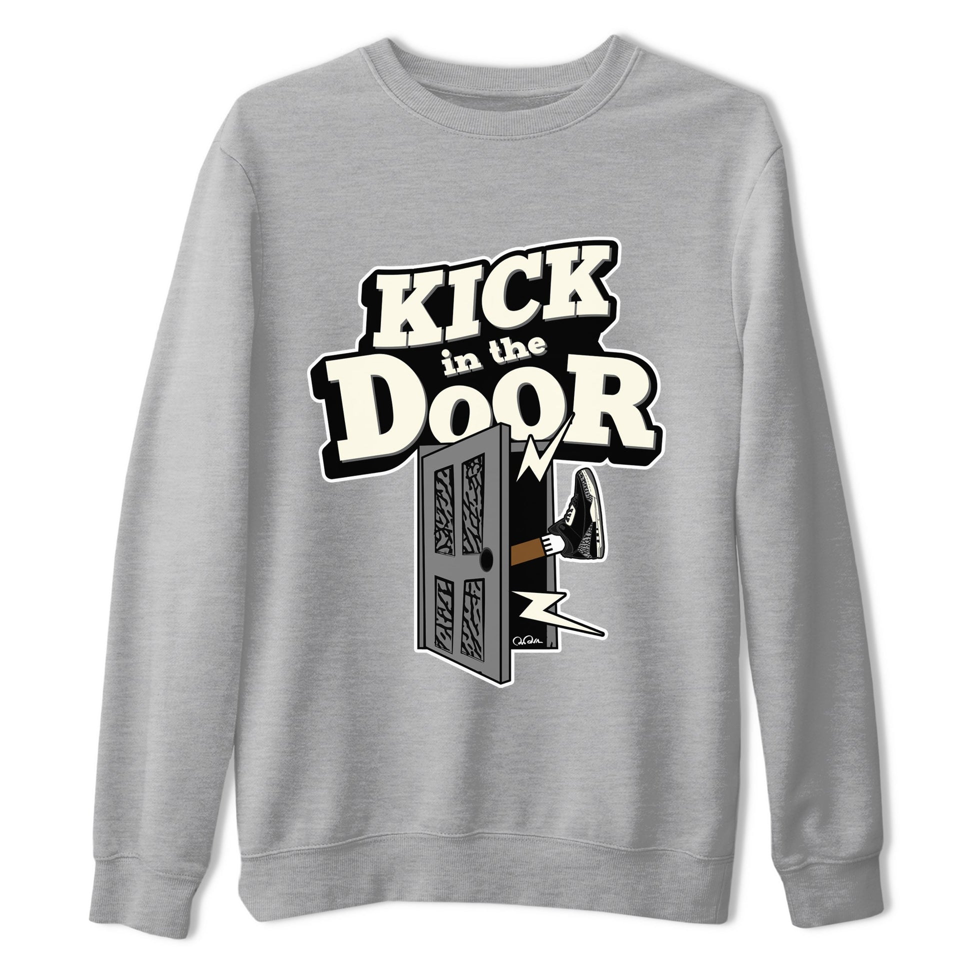 Air Jordan 3 Off Noir shirt to match jordans Kick In The Door sneaker tees AJ3 Off Noir SNRT Sneaker Release Tees Unisex Heather Grey 2 T-Shirt