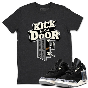 Air Jordan 3 Off Noir shirt to match jordans Kick In The Door sneaker tees AJ3 Off Noir SNRT Sneaker Release Tees Unisex Charcoal Heather 1 T-Shirt