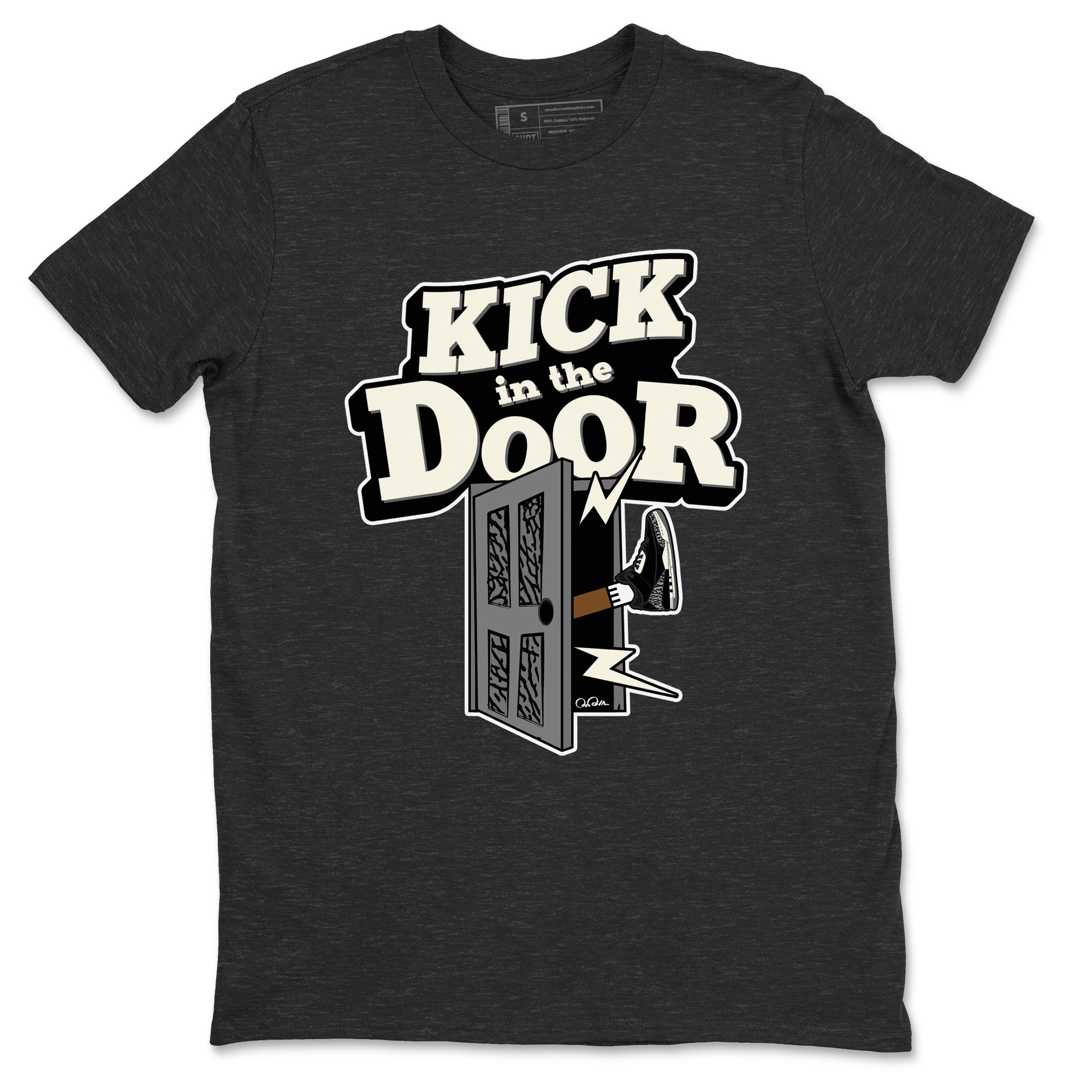 Air Jordan 3 Off Noir shirt to match jordans Kick In The Door sneaker tees AJ3 Off Noir SNRT Sneaker Release Tees Unisex Charcoal Heather 2 T-Shirt