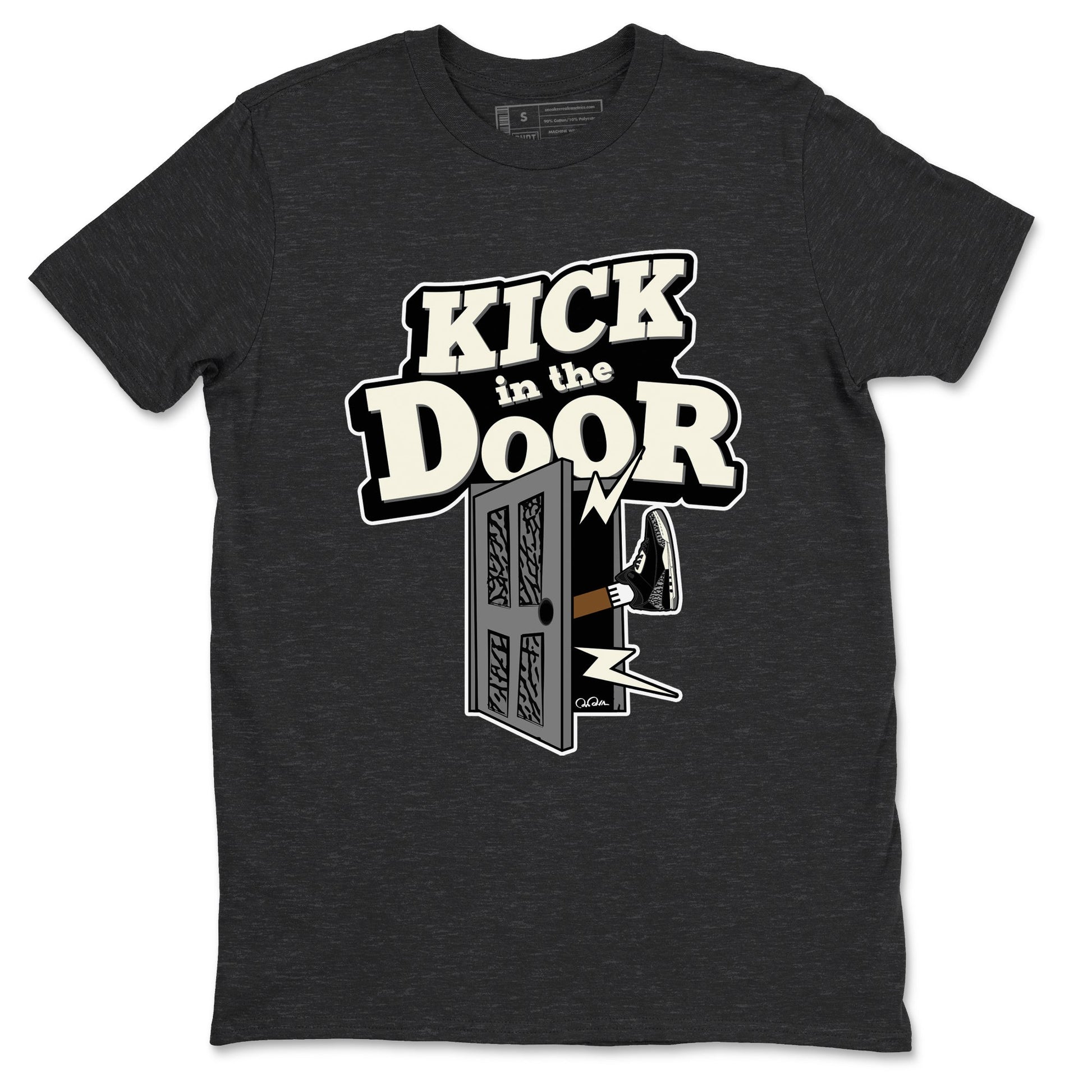 Air Jordan 3 Off Noir shirt to match jordans Kick In The Door sneaker tees AJ3 Off Noir SNRT Sneaker Release Tees Unisex Charcoal Heather 2 T-Shirt