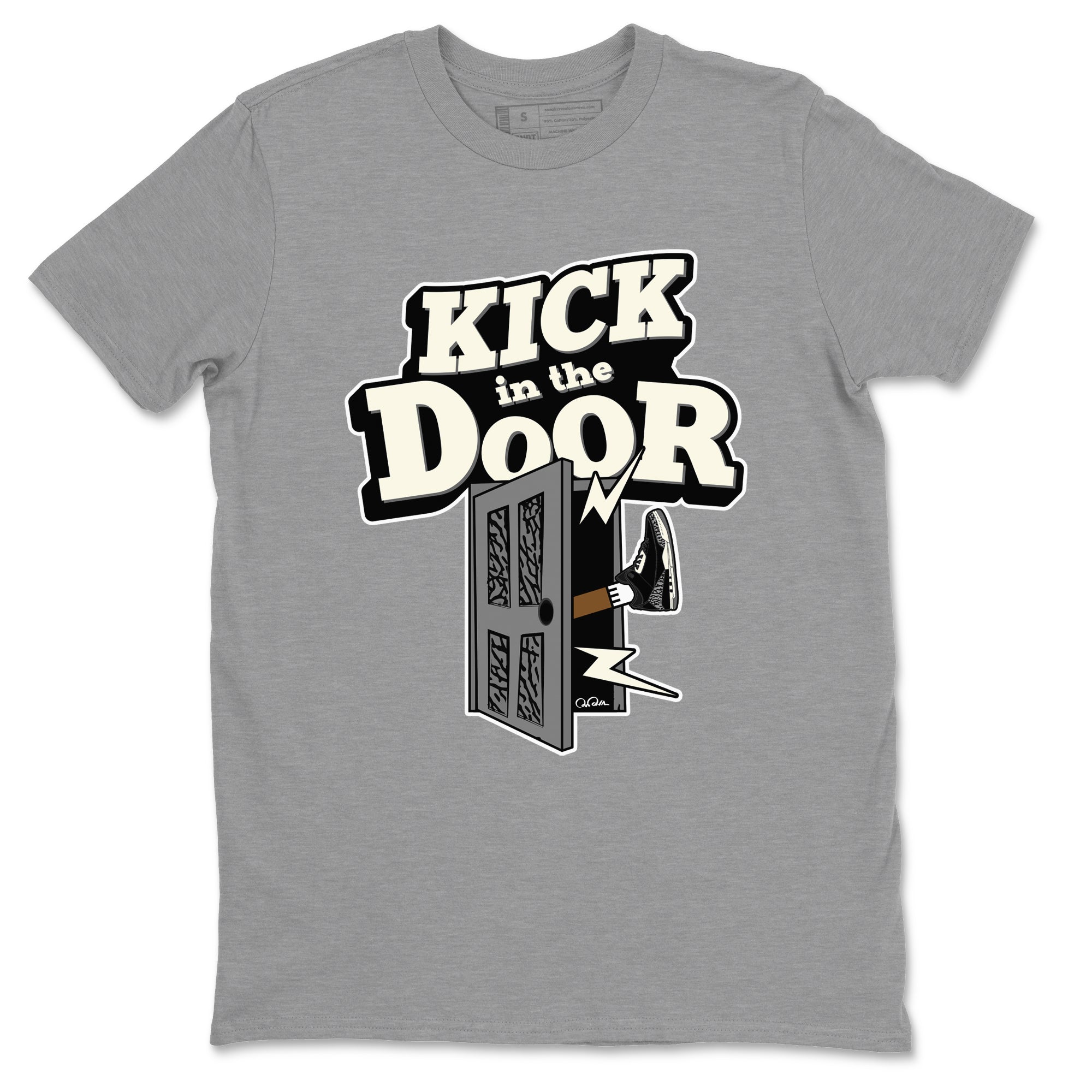 Air Jordan 3 Off Noir shirt to match jordans Kick In The Door sneaker tees AJ3 Off Noir SNRT Sneaker Release Tees Unisex Heather Grey 2 T-Shirt