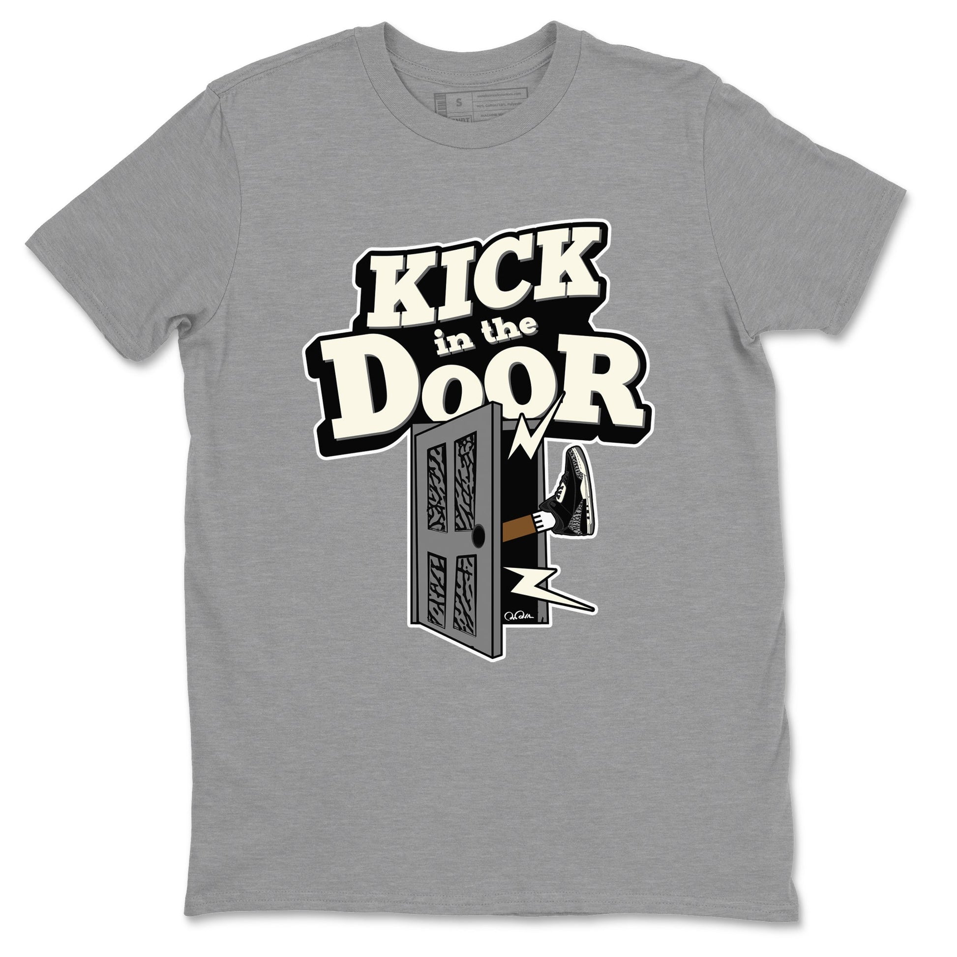 Air Jordan 3 Off Noir shirt to match jordans Kick In The Door sneaker tees AJ3 Off Noir SNRT Sneaker Release Tees Unisex Heather Grey 2 T-Shirt