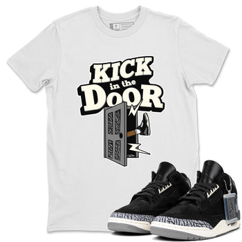 Air Jordan 3 Off Noir shirt to match jordans Kick In The Door sneaker tees AJ3 Off Noir SNRT Sneaker Release Tees Unisex White 1 T-Shirt