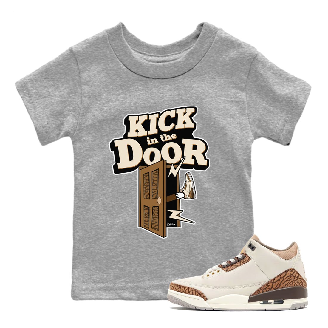 Air Jordan 3 Palomino Sneaker Match Tees Kick In The Door Sneaker Tees AJ3 Palomino Sneaker Release Tees Kids Shirts Heather Grey 1