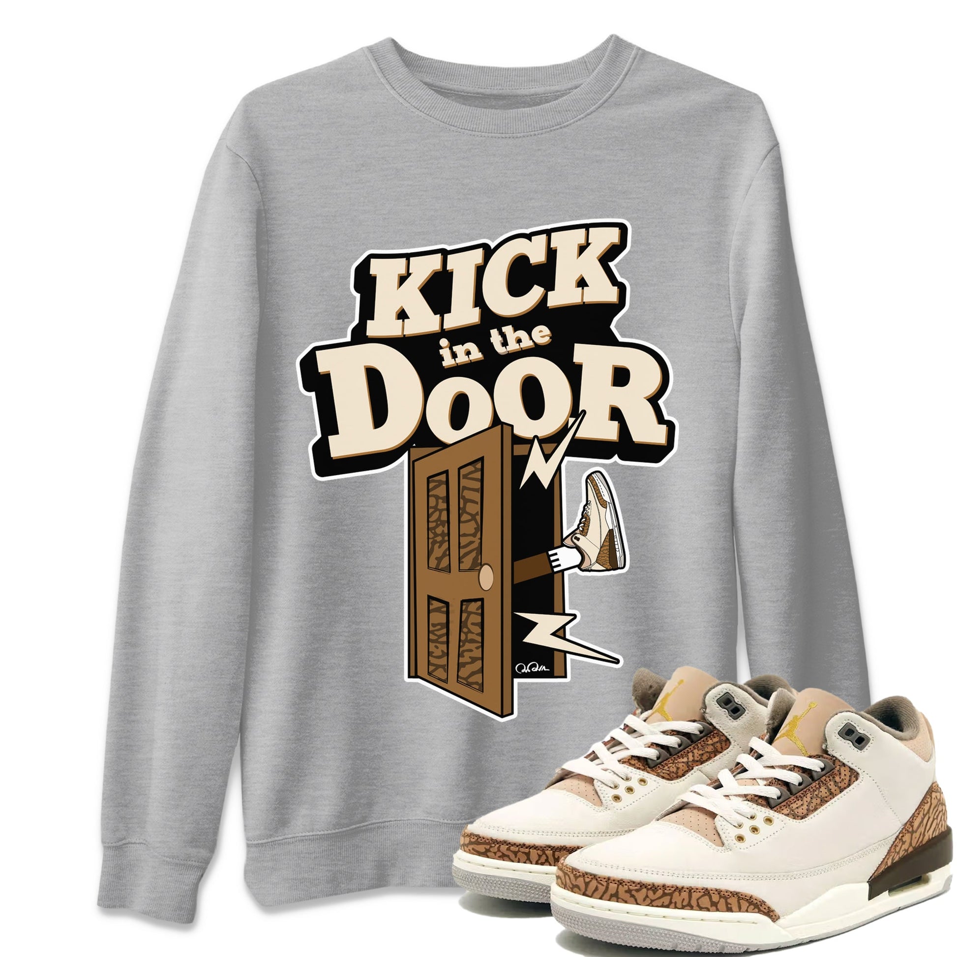 Air Jordan 3 Palomino Sneaker Match Tees Kick In The Door Sneaker Tees AJ3 Palomino Sneaker Release Tees Unisex Shirts Heather Grey 1