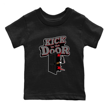 4s Bred Reimagined shirt to match jordans Kick In The Door sneaker tees Air Jordan 4 Bred Reimagined SNRT Sneaker Release Tees Baby Toddler Black 2 T-Shirt