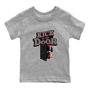 4s Bred Reimagined shirt to match jordans Kick In The Door sneaker tees Air Jordan 4 Bred Reimagined SNRT Sneaker Release Tees Baby Toddler Heather Grey 2 T-Shirt