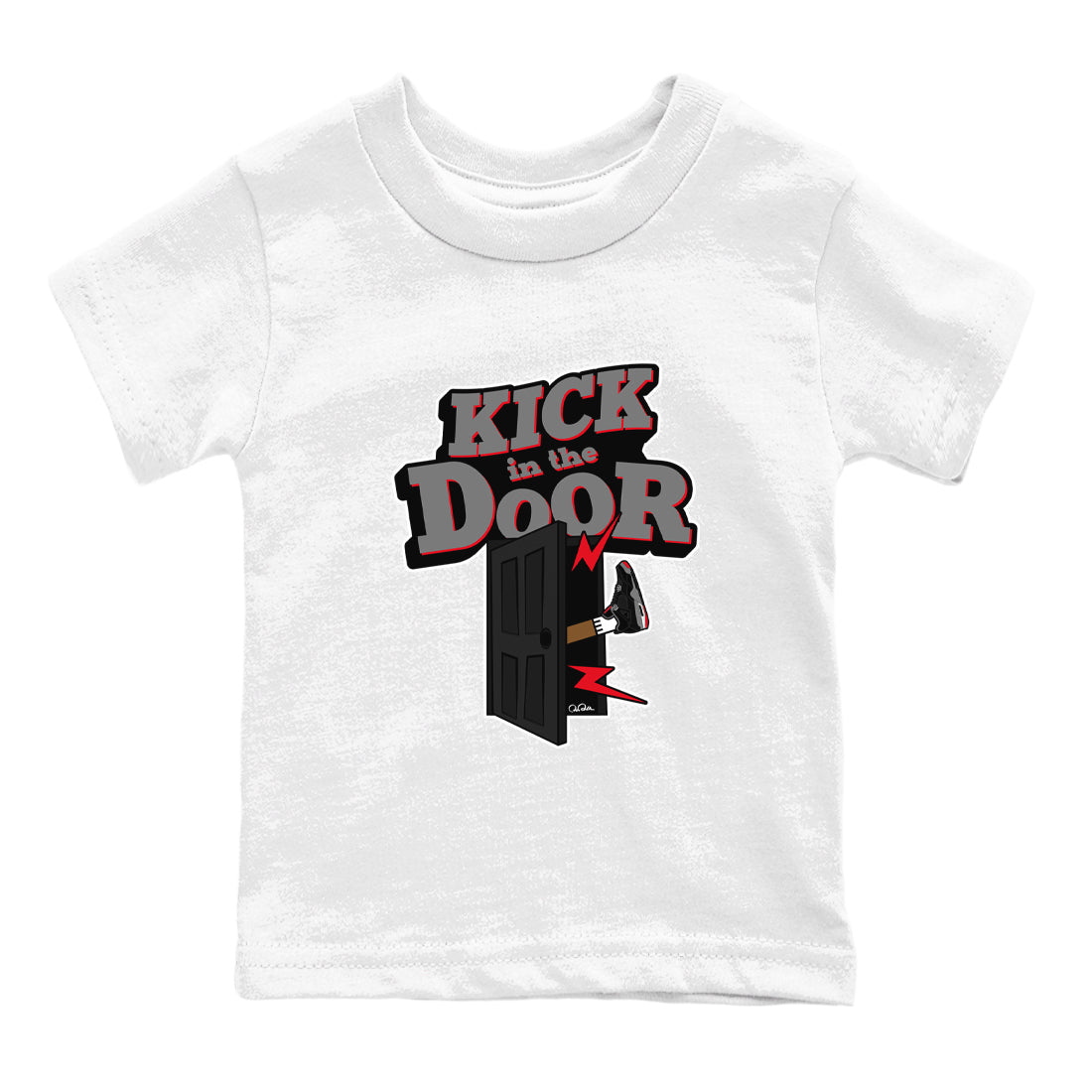4s Bred Reimagined shirt to match jordans Kick In The Door sneaker tees Air Jordan 4 Bred Reimagined SNRT Sneaker Release Tees Baby Toddler White 2 T-Shirt