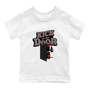 4s Bred Reimagined shirt to match jordans Kick In The Door sneaker tees Air Jordan 4 Bred Reimagined SNRT Sneaker Release Tees Baby Toddler White 2 T-Shirt