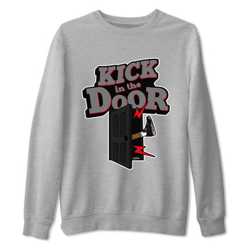 4s Bred Reimagined shirt to match jordans Kick In The Door sneaker tees Air Jordan 4 Bred Reimagined SNRT Sneaker Release Tees Unisex Heather Grey 2 T-Shirt