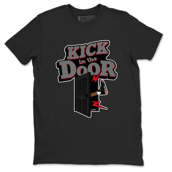 4s Bred Reimagined shirt to match jordans Kick In The Door sneaker tees Air Jordan 4 Bred Reimagined SNRT Sneaker Release Tees Unisex Black 2 T-Shirt