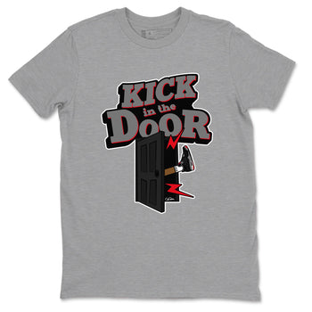 4s Bred Reimagined shirt to match jordans Kick In The Door sneaker tees Air Jordan 4 Bred Reimagined SNRT Sneaker Release Tees Unisex Heather Grey 2 T-Shirt
