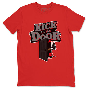 4s Bred Reimagined shirt to match jordans Kick In The Door sneaker tees Air Jordan 4 Bred Reimagined SNRT Sneaker Release Tees Unisex Red 2 T-Shirt
