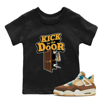 Air Jordan 4 Cacao Wow shirt to match jordans Kick In The Door sneaker tees AJ4 Cacao Wow SNRT Sneaker Release Tees Baby Toddler Black 1 T-Shirt