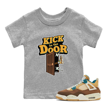 Air Jordan 4 Cacao Wow shirt to match jordans Kick In The Door sneaker tees AJ4 Cacao Wow SNRT Sneaker Release Tees Baby Toddler Heather Grey 1 T-Shirt