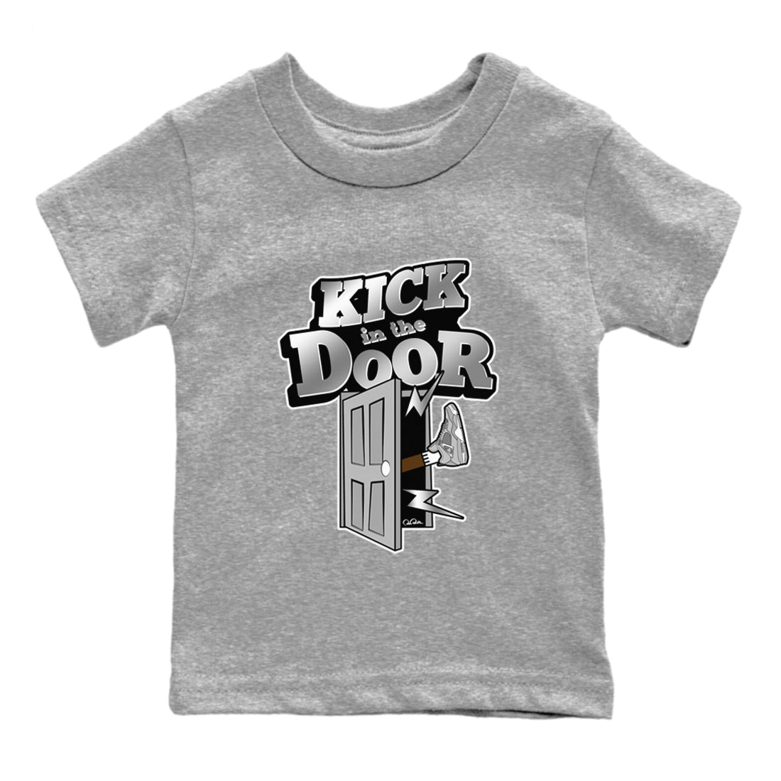Air Jordan 4 Light Iron Ore shirt to match jordans Kick In The Door sneaker tees AJ4 Frozen Moments SNRT Sneaker Release Tees Baby Toddler Heather Grey 2 T-Shirt
