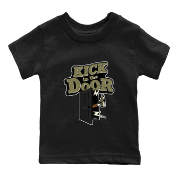Air Jordan 4 Medium Olive shirt to match jordans Kick In The Door sneaker tees AJ4Medium Olive SNRT Sneaker Release Tees Baby Toddler Black 2 T-Shirt