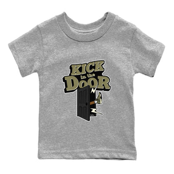 Air Jordan 4 Medium Olive shirt to match jordans Kick In The Door sneaker tees AJ4Medium Olive SNRT Sneaker Release Tees Baby Toddler Heather Grey 2 T-Shirt