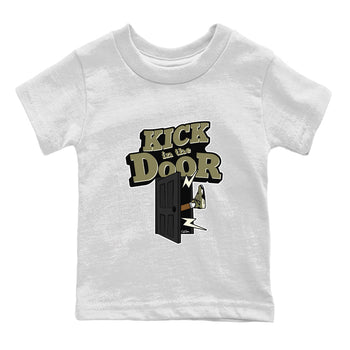 Air Jordan 4 Medium Olive shirt to match jordans Kick In The Door sneaker tees AJ4Medium Olive SNRT Sneaker Release Tees Baby Toddler White 2 T-Shirt