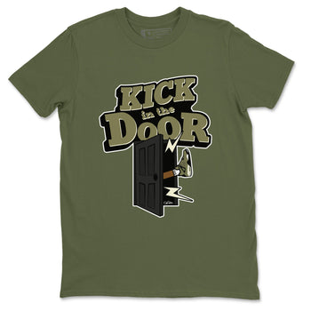 Air Jordan 4 Medium Olive shirt to match jordans Kick In The Door sneaker tees AJ4Medium Olive SNRT Sneaker Release Tees Unisex Military Green 2 T-Shirt