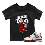 Air Jordan 4 Red Cement Sneaker Match Tees Kick In The Door Sneaker Tees AJ4 Red Cement Sneaker Release Tees Kids Shirts Black 1
