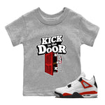 Air Jordan 4 Red Cement Sneaker Match Tees Kick In The Door Sneaker Tees AJ4 Red Cement Sneaker Release Tees Kids Shirts Heather Grey 1