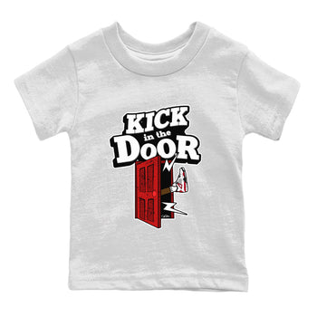 Air Jordan 4 Red Cement Sneaker Match Tees Kick In The Door Sneaker Tees AJ4 Red Cement Sneaker Release Tees Kids Shirts White 2