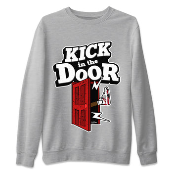 Air Jordan 4 Red Cement Sneaker Match Tees Kick In The Door Sneaker Tees AJ4 Red Cement Sneaker Release Tees Unisex Shirts Heather Grey 2