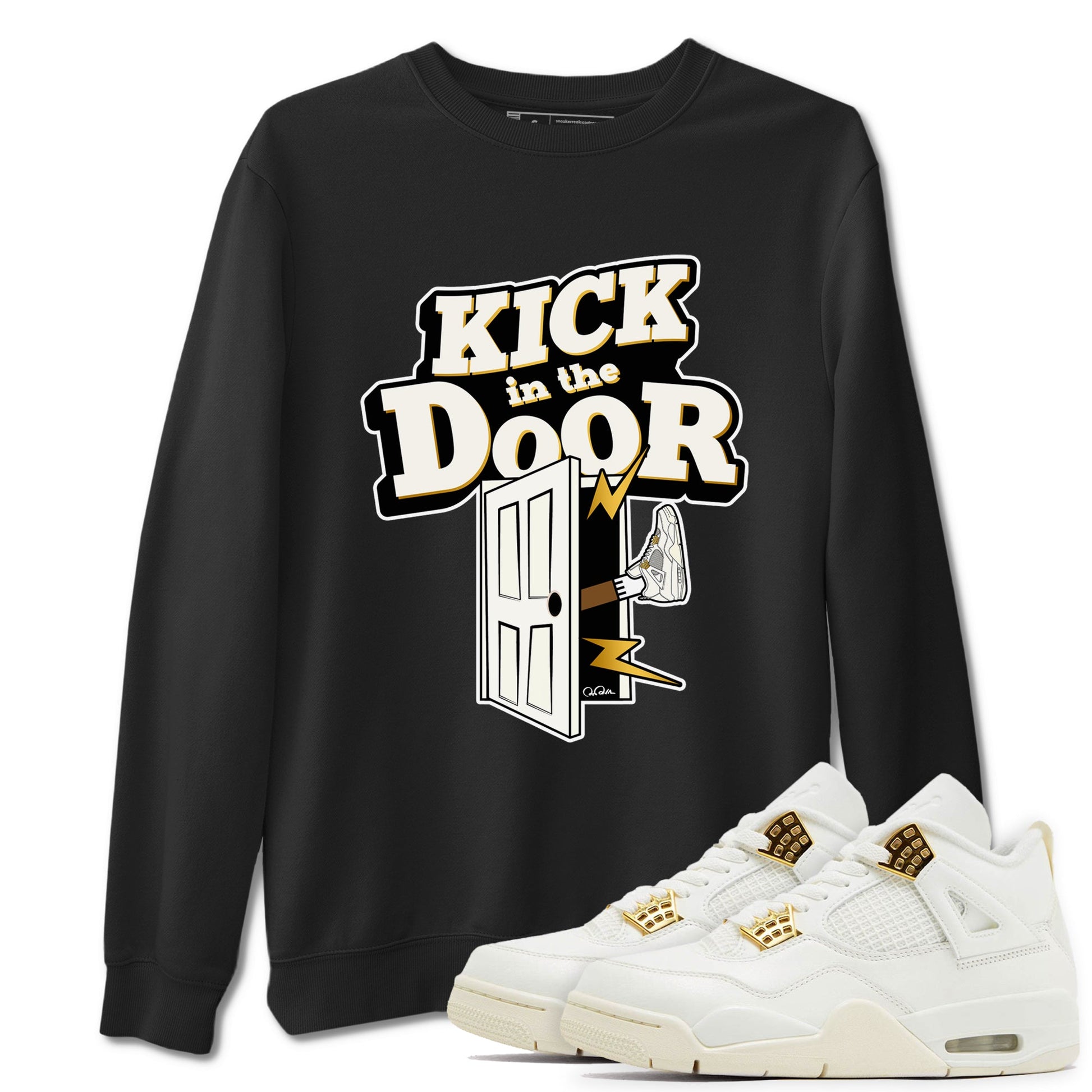 4s Sail shirt to match jordans Kick In The Door sneaker tees Air Jordan 4 Sail SNRT Sneaker Release Tees unisex cotton Black 1 crew neck shirt