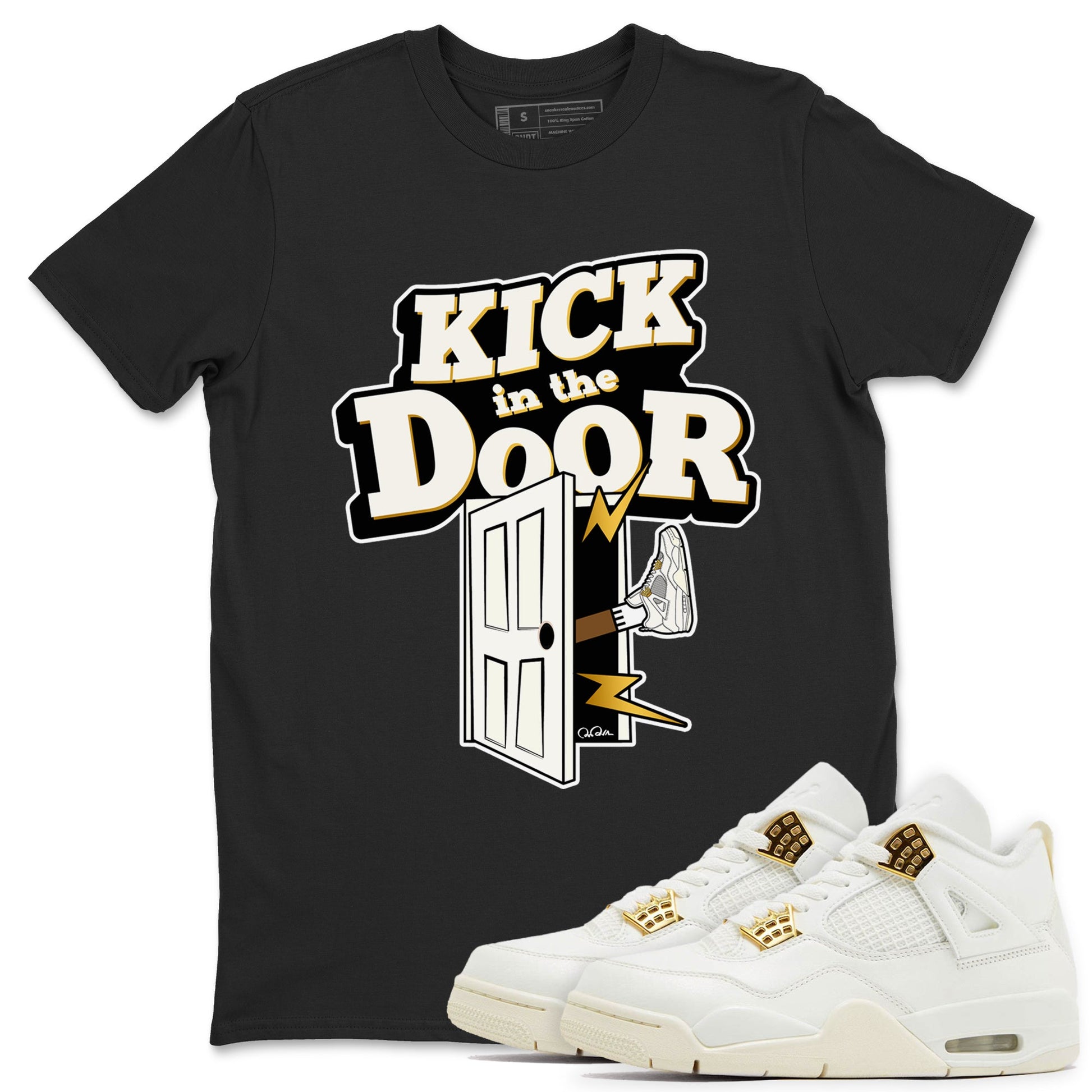 4s Sail shirt to match jordans Kick In The Door sneaker tees Air Jordan 4 Sail SNRT Sneaker Release Tees unisex cotton Black 1 crew neck shirt