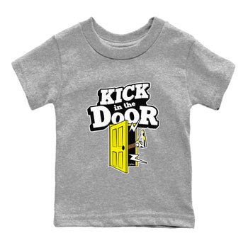 AJ4 Vivid Sulfur shirt to match jordans Kick In The Door sneaker tees Air Jordan 4 Vivid Sulfur SNRT sneaker release tees baby toddler Heather Grey 2 cotton Shirt