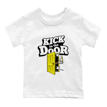 AJ4 Vivid Sulfur shirt to match jordans Kick In The Door sneaker tees Air Jordan 4 Vivid Sulfur SNRT sneaker release tees baby toddler White 2 cotton Shirt