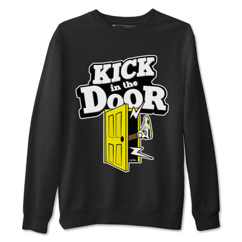 AJ4 Vivid Sulfur shirt to match jordans Kick In The Door sneaker tees Air Jordan 4 Vivid Sulfur SNRT Sneaker Release Tees unisex cotton Black 2 crew neck shirt