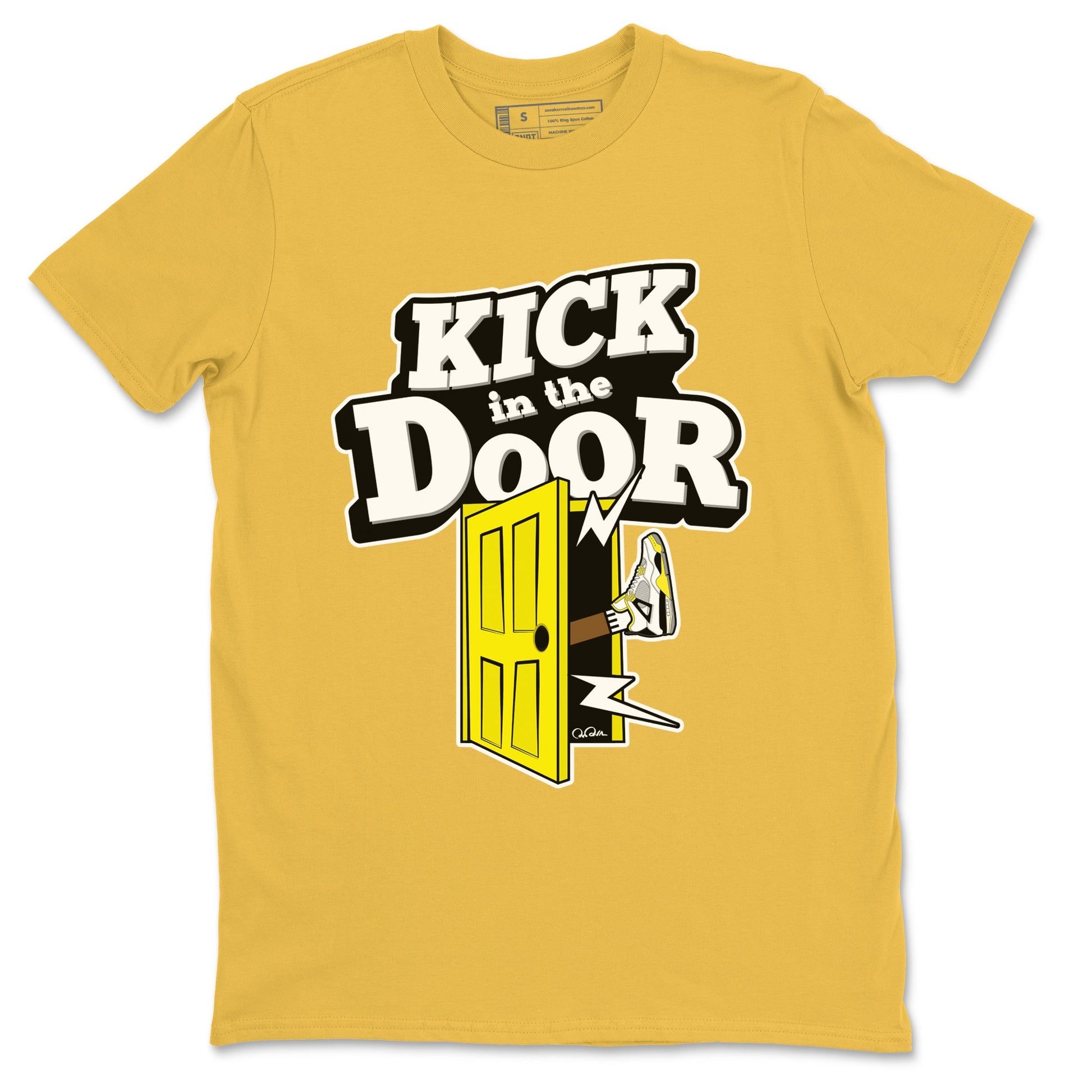 AJ4 Vivid Sulfur shirt to match jordans Kick In The Door sneaker tees Air Jordan 4 Vivid Sulfur SNRT Sneaker Release Tees unisex cotton Daisy 2 crew neck shirt