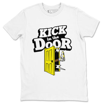 AJ4 Vivid Sulfur shirt to match jordans Kick In The Door sneaker tees Air Jordan 4 Vivid Sulfur SNRT Sneaker Release Tees unisex cotton White 2 crew neck shirt