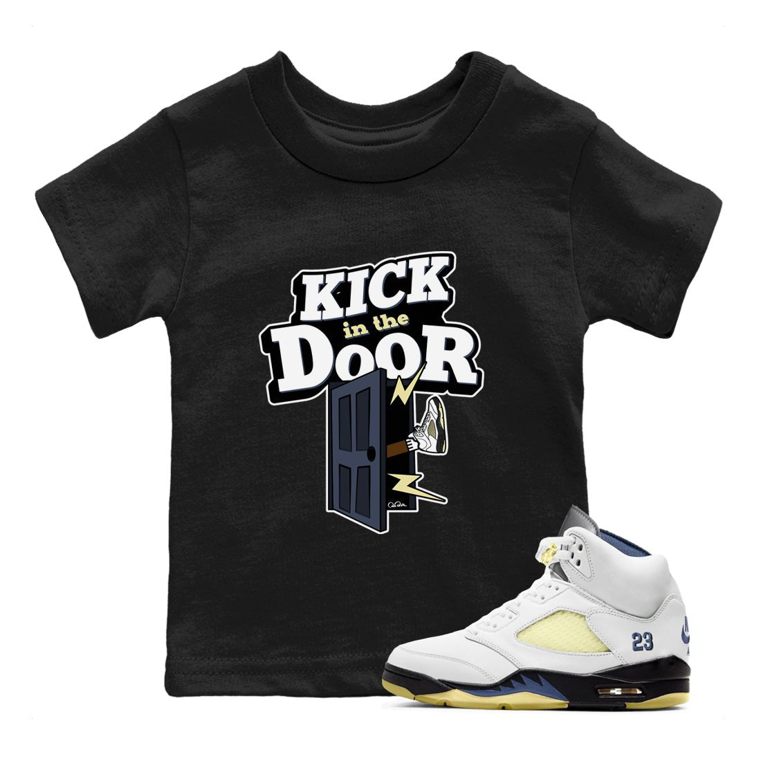 Air Jordan 5 A Ma Maniere x Photon Dust shirt to match jordans Kick In The Door sneaker tees Jordan 5 A Ma Maniere "Dawn" SNRT Sneaker Release Tees Baby Toddler Black 1 T-Shirt