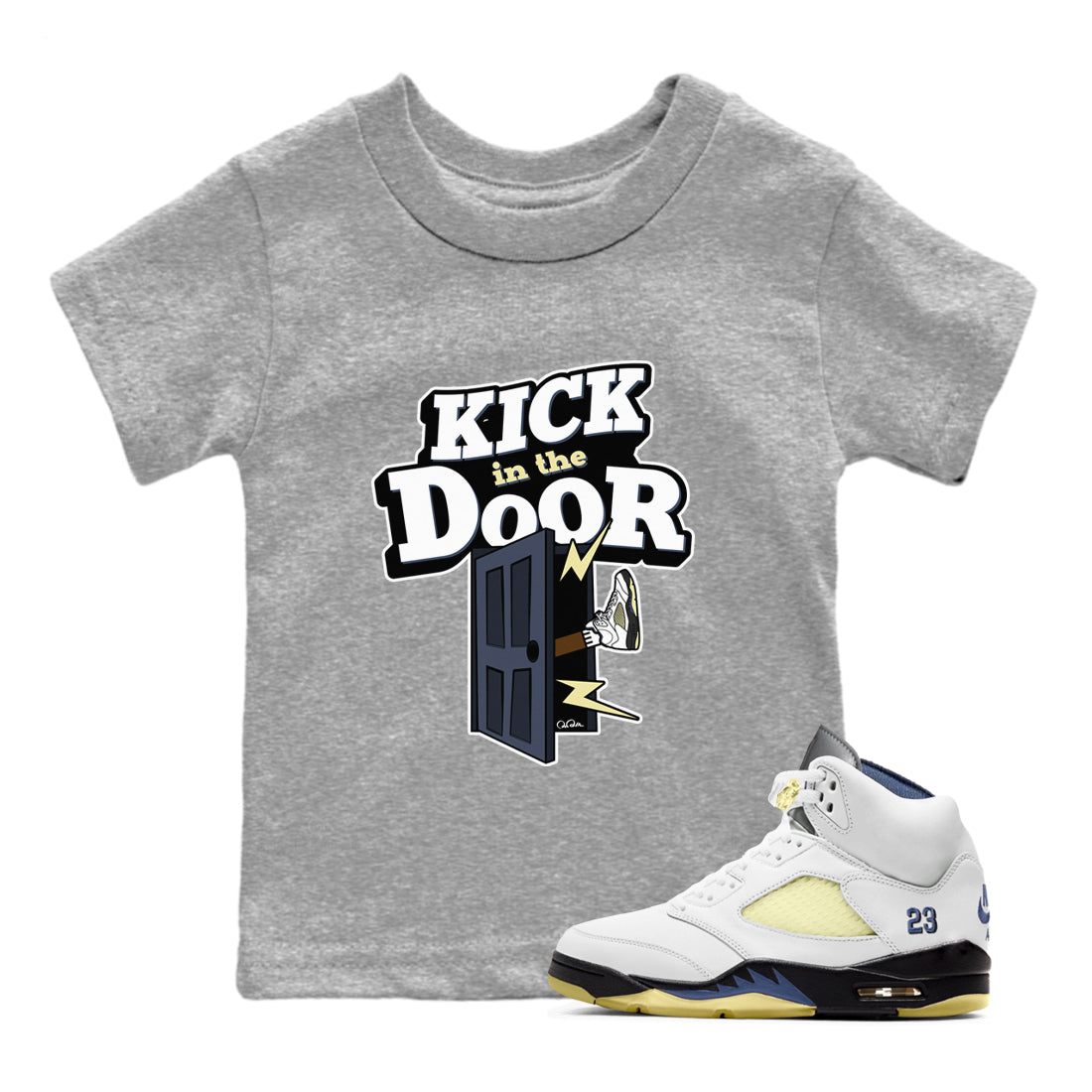 Air Jordan 5 A Ma Maniere x Photon Dust shirt to match jordans Kick In The Door sneaker tees Jordan 5 A Ma Maniere "Dawn" SNRT Sneaker Release Tees Baby Toddler Heather Grey 1 T-Shirt